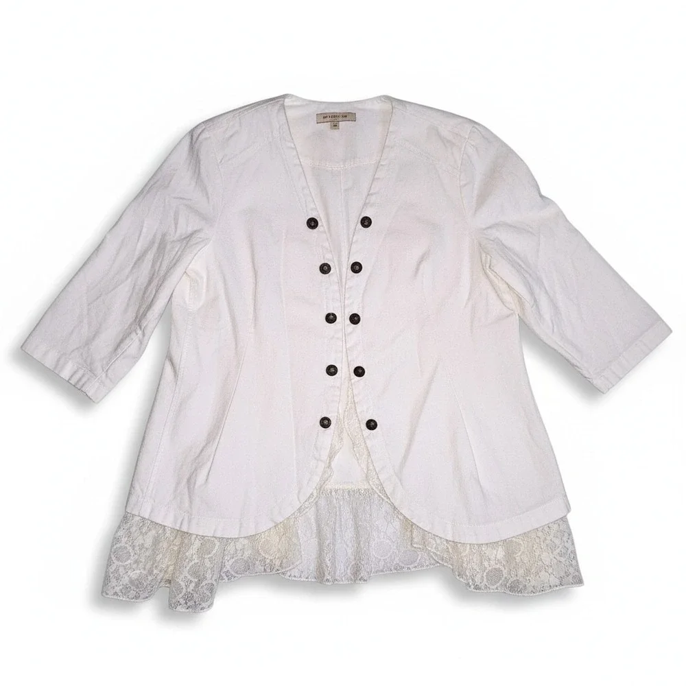 Torrid‎ Ivory Lace Peplum Military 3/4 Sleeve Open Jacket Sz 3 Romantic Edge NWT